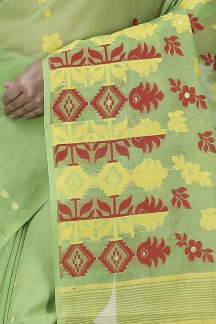 Green Pure Cotton Urmila Jamdani Saree (1122)